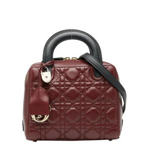Dior Cannage Lady Lily Handbag Shoulder Bag Bordeaux Purple Black Leather